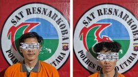 Tampang dua pengedar sabu yang beroperasi di dalam kota Muara Teweh dan telah diamankan di Polres Barito Utara. (fhoto:ist/hms/red-lintaskalimantan.co) 