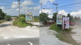 Foto bukti banner sudah lama terpasang, terlihat juga banner salah satu kandidat Calbup Pilkada 2024. (LK/Istimewa)